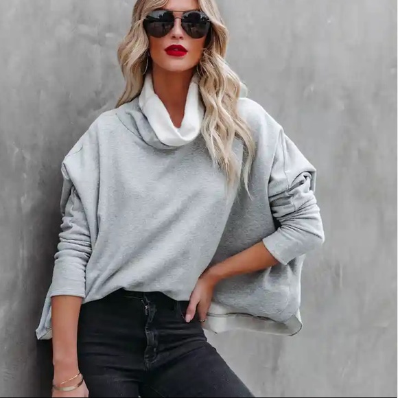VICI - Kylie Cotton Cowl Neck Dolman Sweatshirt - Small - Heather Grey BNWT! - Picture 9 of 9